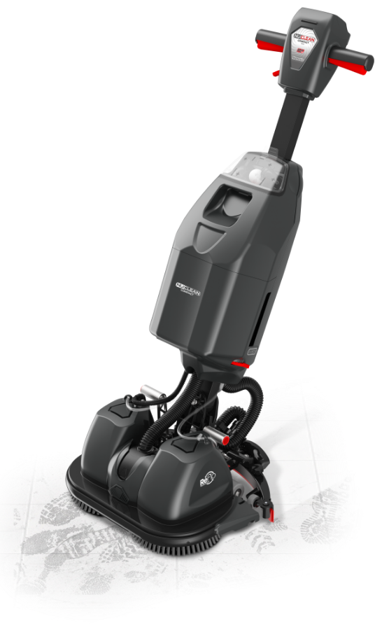 Numatic 440NX scrubber dryer cleaning footprints on hard floor